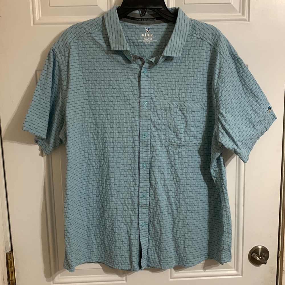 Kuhl Mens XL Shirt Provok Hiking Outdoors Short Sleeve Blue Button Down